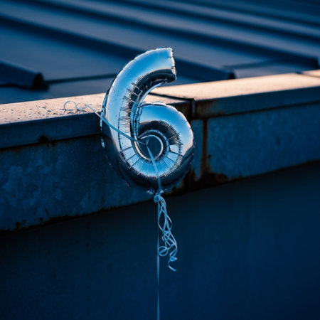 A closeup shot of a blue plastic balloon on a building roofの素材