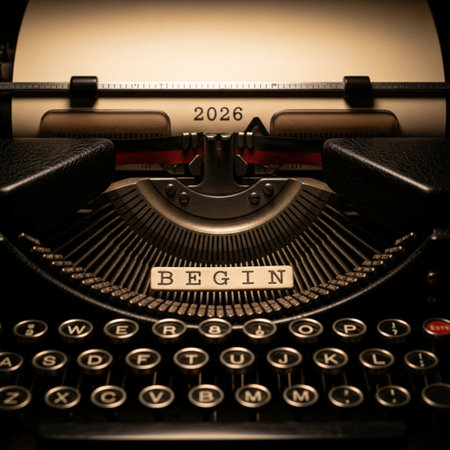 Vintage typewriter with 2018 Happy New Year text on it.の素材
