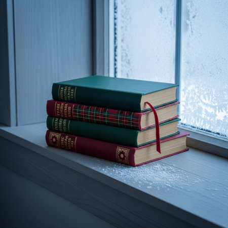Books on the windowsill in the rainy day. Toned.の素材
