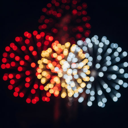 abstract background of fireworks and bokeh defocused lights.の素材