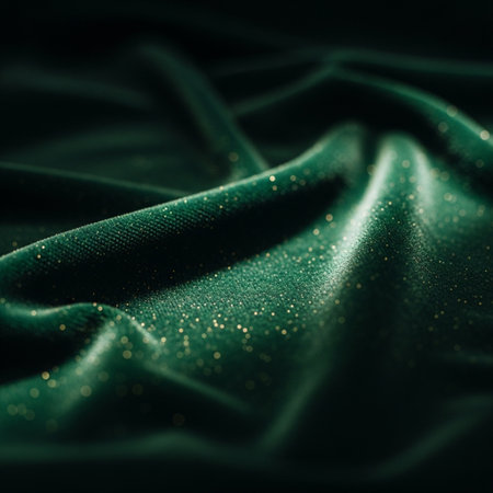 Close up of green satin fabric texture. Luxurious background.の素材