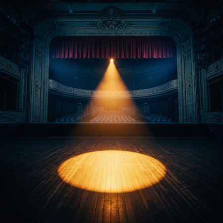 Empty theater stage with spotlight and lighting effect. 3D Renderingの素材