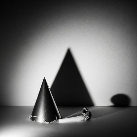 Party hat on the table with shadow on the wall. Black and whiteの素材