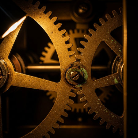 Macro photo of gears and cogwheels of old clockworkの素材