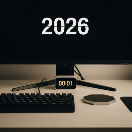 Computer screen with new year goals concept on it. 3D Renderingの素材