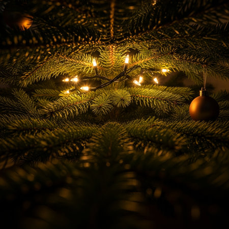 Christmas tree decorated with lights, bokeh background. Christmas background.の素材