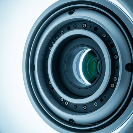 close up of a camera lens, blue toned image, 3d renderの素材
