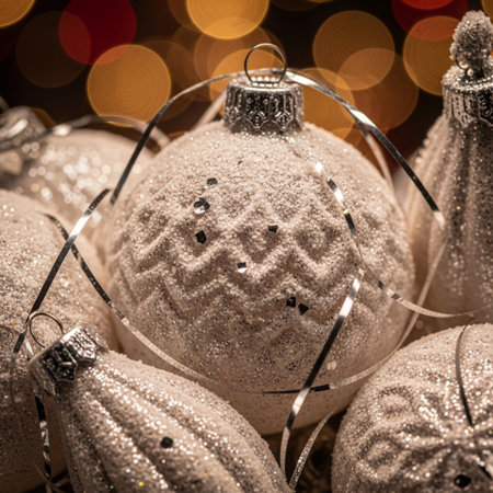 christmas decoration - close up of christmas ball on bokeh backgroundの素材