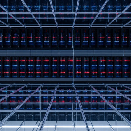 Server room data center with rows of computer servers. 3d renderの素材