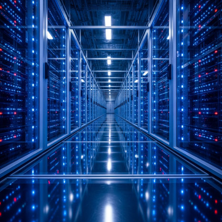 server room data center with rows of server racks. 3d renderの素材