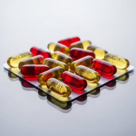 Capsules with omega 3 and vitamin D on a white backgroundの素材