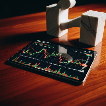 Tablet with stock market graph on the screen. Stock market concept.の素材