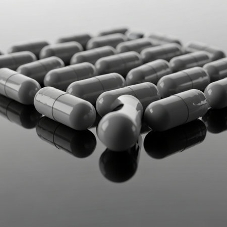 Pills on black background. 3D illustration. Black and white.の素材