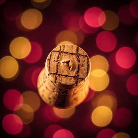Champagne cork on bokeh background. Christmas and New Year conceptの素材