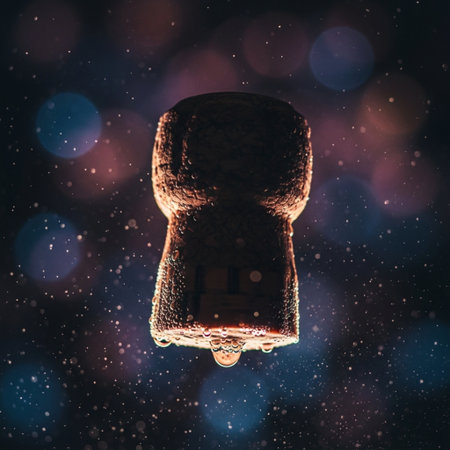 Water drops falling on a cork. Abstract bokeh background.の素材