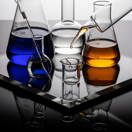 Laboratory glassware with color liquid, science research and development conceptの素材