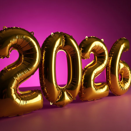 golden numbers 2020 on a pink background. Happy New Year.の素材