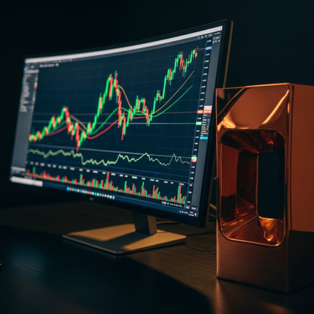 Monitor with stock market graph on the screen. Business and financial concept.の素材
