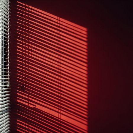 Window blinds with shadow on a red wall. 3d renderingの素材