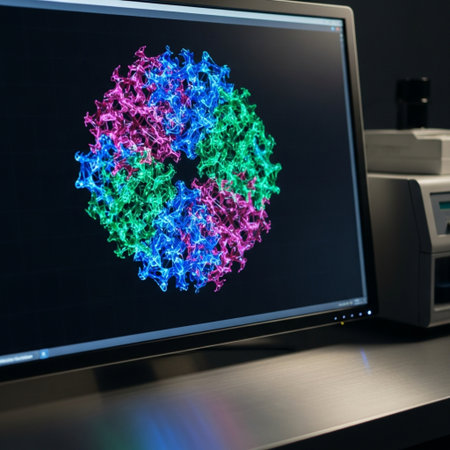 3d rendering of virus on a computer monitor in a medical laboratoryの素材