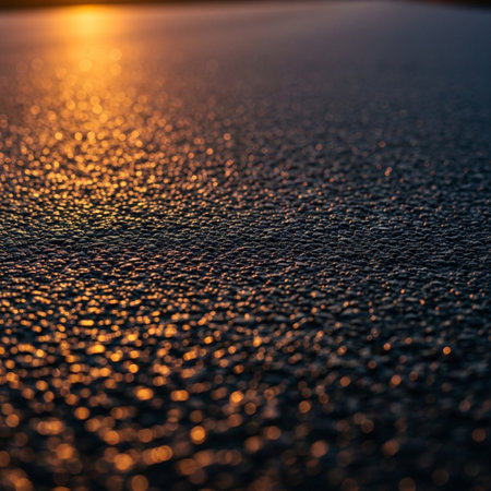 Sunset on the asphalt road. Abstract background with bokeh effect.の素材