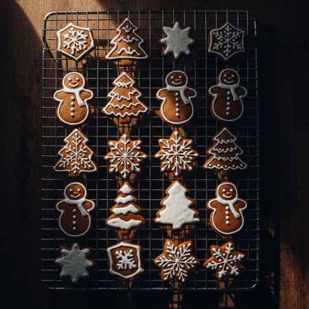 Homemade Christmas gingerbread cookies on wooden background. Toned.の素材