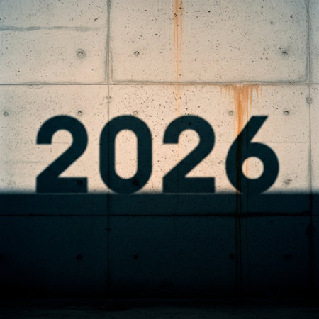 Inscription 2026 on the wall of a concrete building. The concept of the new year.の素材