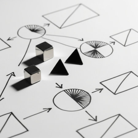 Conceptual image of business strategy. Black triangle and white circle on white background.の素材