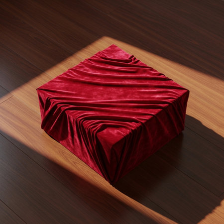Red velvet blanket on a wooden floor. 3d render image.の素材