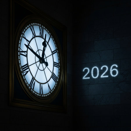 3D render of a clock in the dark with the numbers 2020の素材