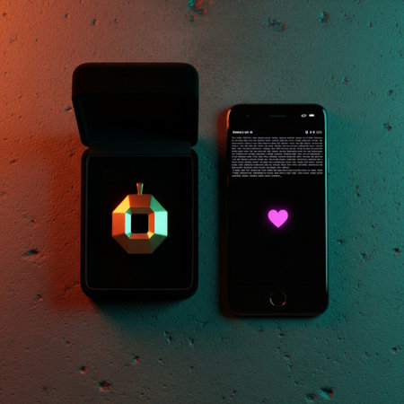 Smartphone in the shape of a heart and a gift box on the wallの素材