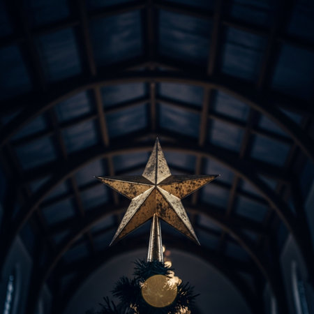 Christmas star on a Christmas tree in a gothic interior.の素材