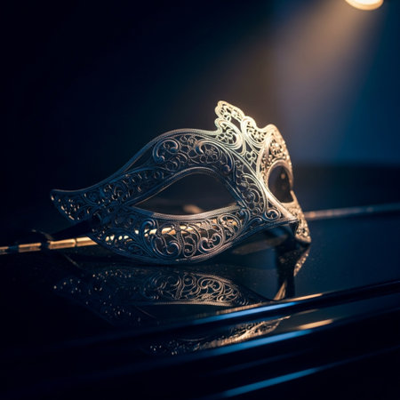 Photo of elegant and delicate Venetian mask over black background.の素材
