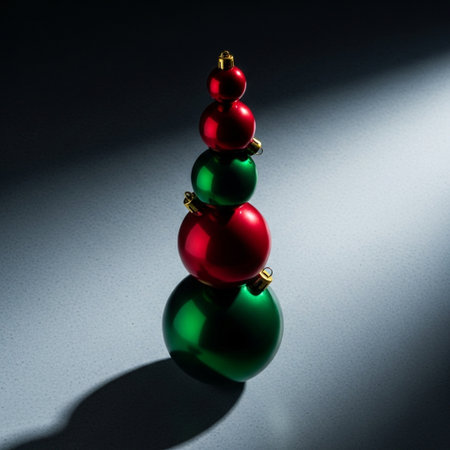 Christmas ornaments on a dark background, 3D illustration.の素材