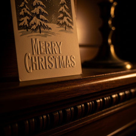 Merry Christmas. Christmas card on a wooden background. 3D rendering.の素材