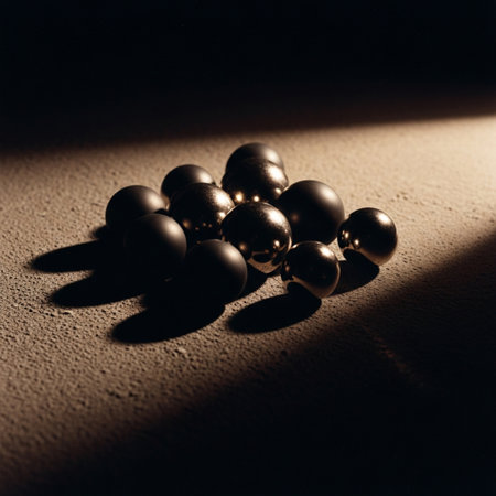 abstract background with black glass balls in the light of the sunの素材