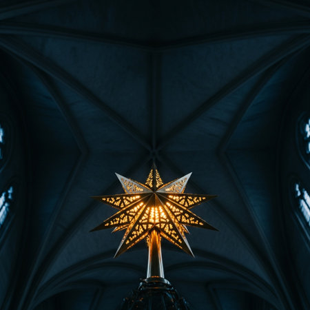 Shining star on the ceiling of the Basilica of Notre Dame de Paris, Franceの素材