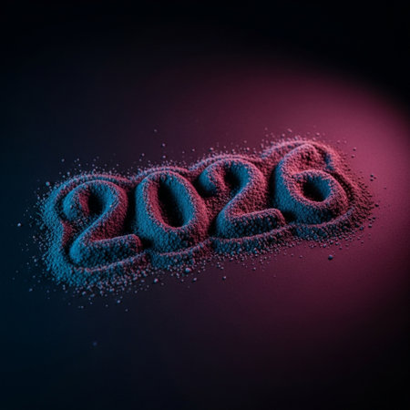 New year concept - 2019 made of sand on a dark background.の素材