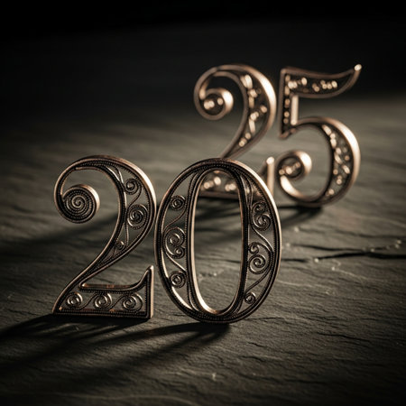 New Year 2015. Gold numbers on a wooden background. Toned.の素材