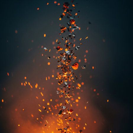 Flames of fire with sparks and smoke on a black background.の素材