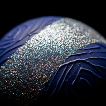 christmas ball with glitter on black background, closeup, macroの素材