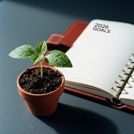 conceptual image of green plant growing from notebook with word seoの素材