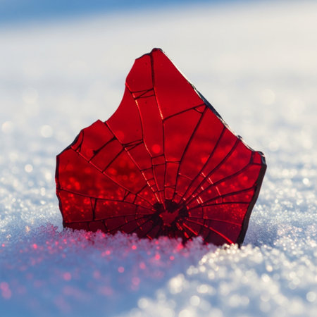 Broken glass heart in the snow. Valentines day background.の素材