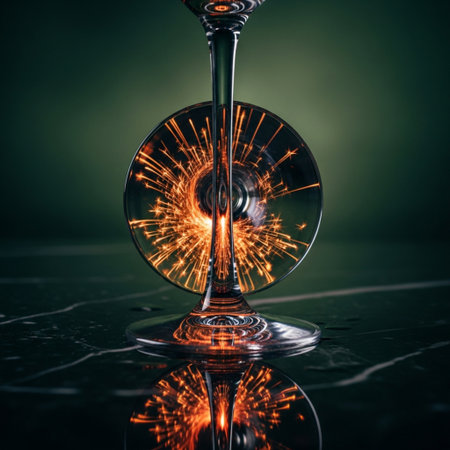 wine glass on a dark background with a bright light in the centerの素材