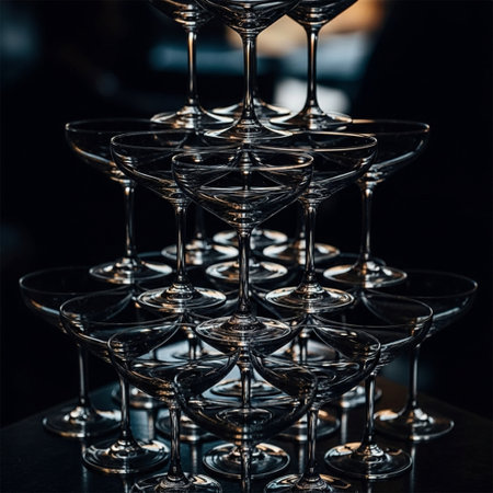 Wine glasses on a black background. Glasses for wine.の素材