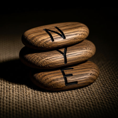 Wooden zen stones with the word yes on it. Black background.の素材