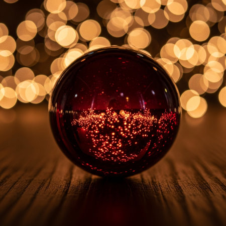 Christmas glass ball with bokeh background. Christmas and New Year concept.の素材