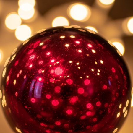 christmas decoration - close up of red christmas ball on bokeh backgroundの素材