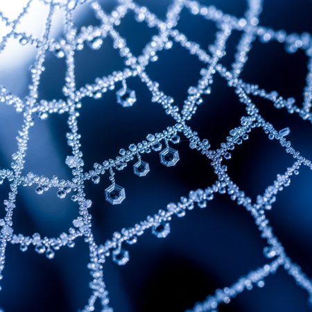 spider web with dew drops close up on dark blue backgroundの素材