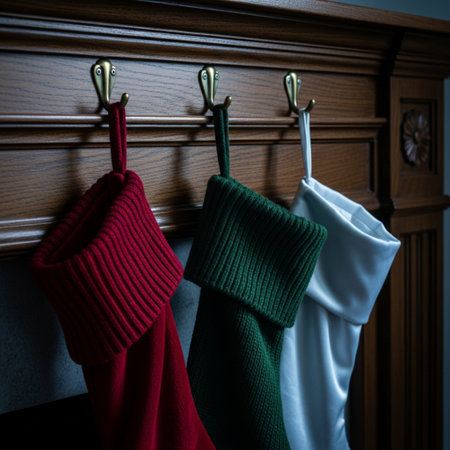 Colorful knitted sweaters hanging in a wardrobe. Toned.の素材